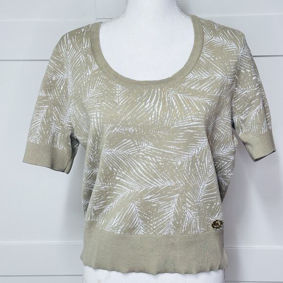MICHAEL‎ KORS KHAKI PALM PRINT SHORT SLEEVE SWEATER SIZE XL MSRP $98.00 - Picture 1 of 4